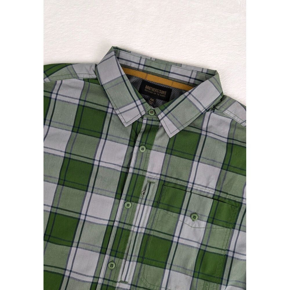 Brothers and Sons Short Sleeve Vented Shirt Mens 2XL Green Plaid Performance NWT